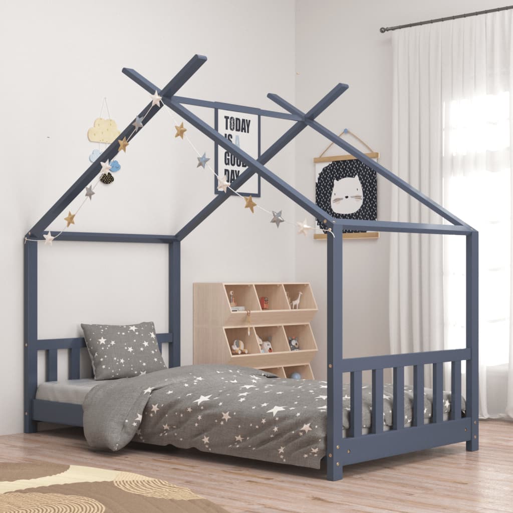 Children's bed frame gray solid pine wood 70 x 140 cm