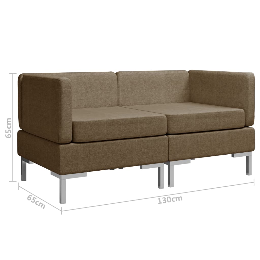 Modular corner sofas 2 pieces with brown fabric cushions