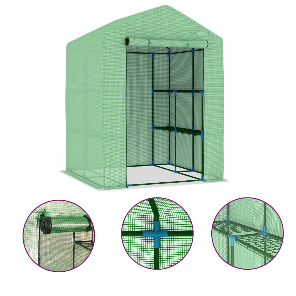 Greenhouse with shelves steel 143x143x195 cm