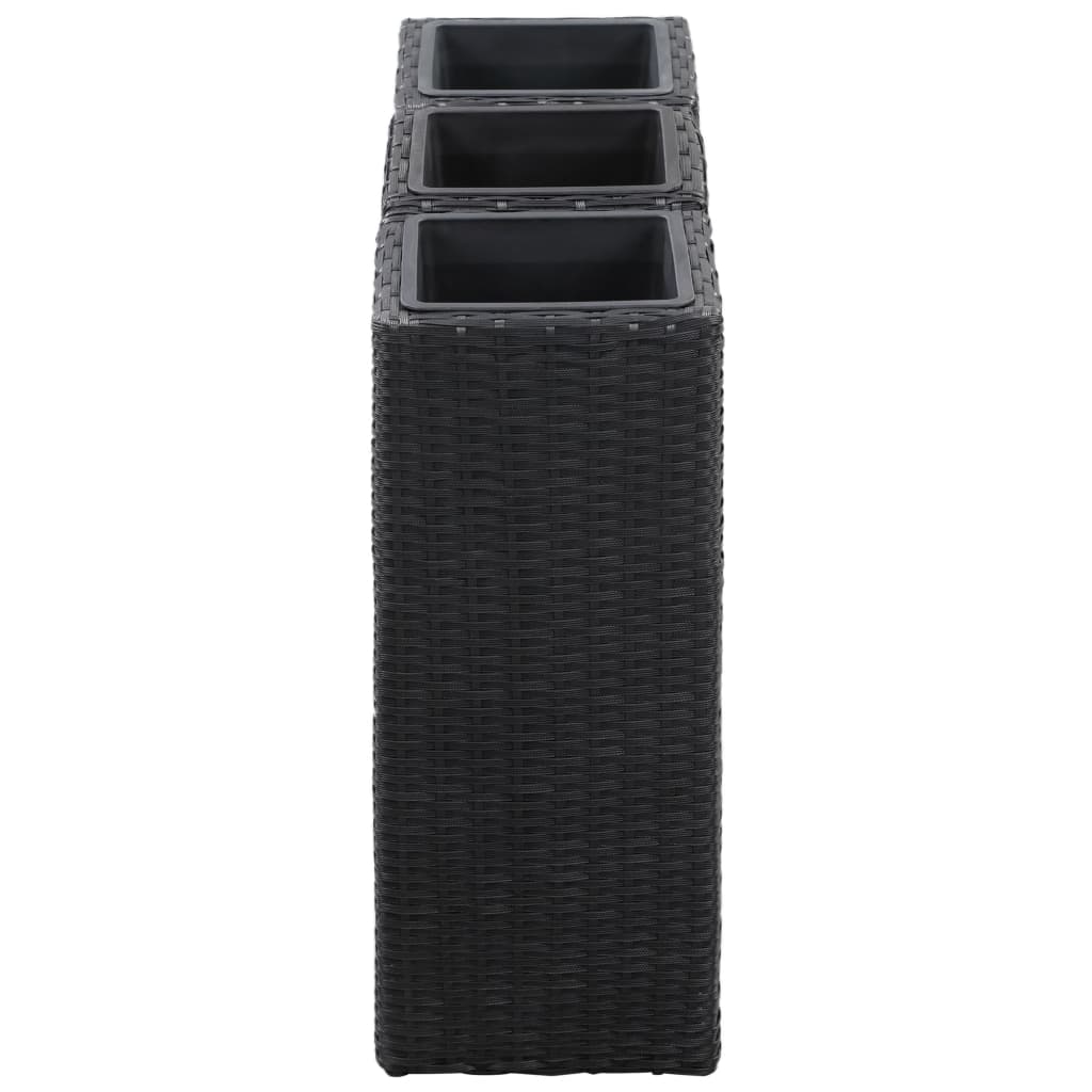 Garten-Hochbeete 3-tlg. Poly Rattan Schwarz