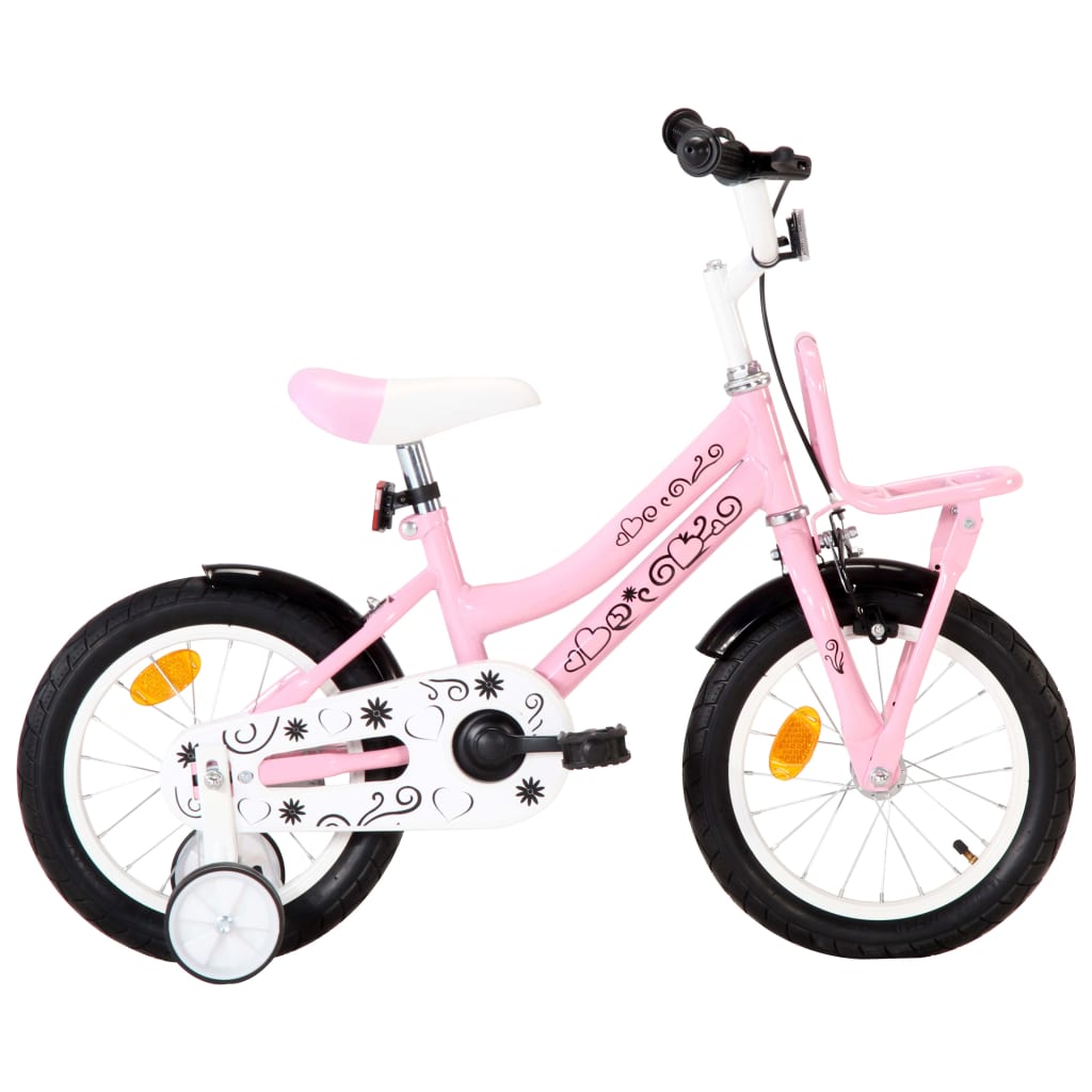 Children's bike with front rack 14 inches white and pink