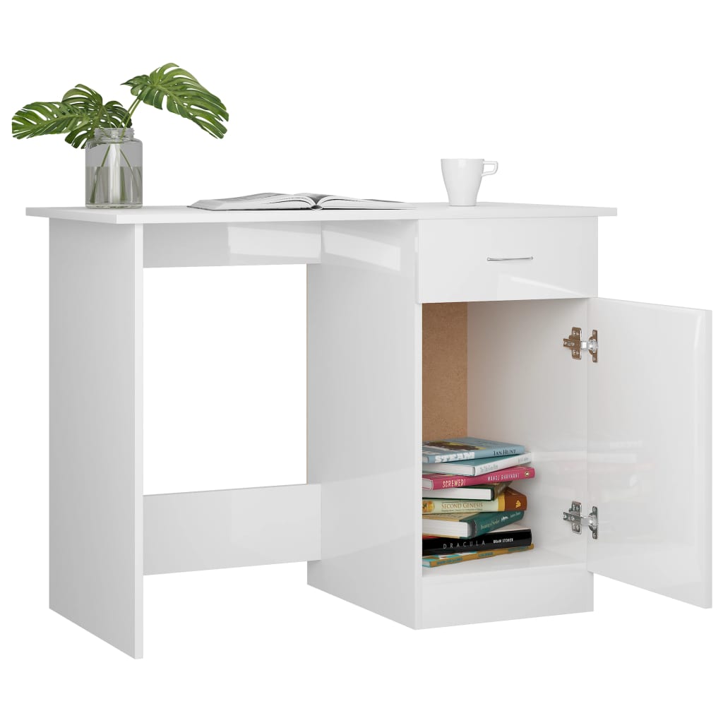 Schreibtisch Hochglanz-Weiß 100x50x76 cm Holzwerkstoff