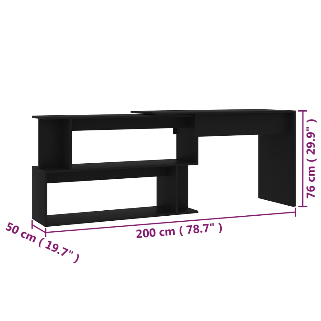 Corner desk black 200x50x76 cm made of wood