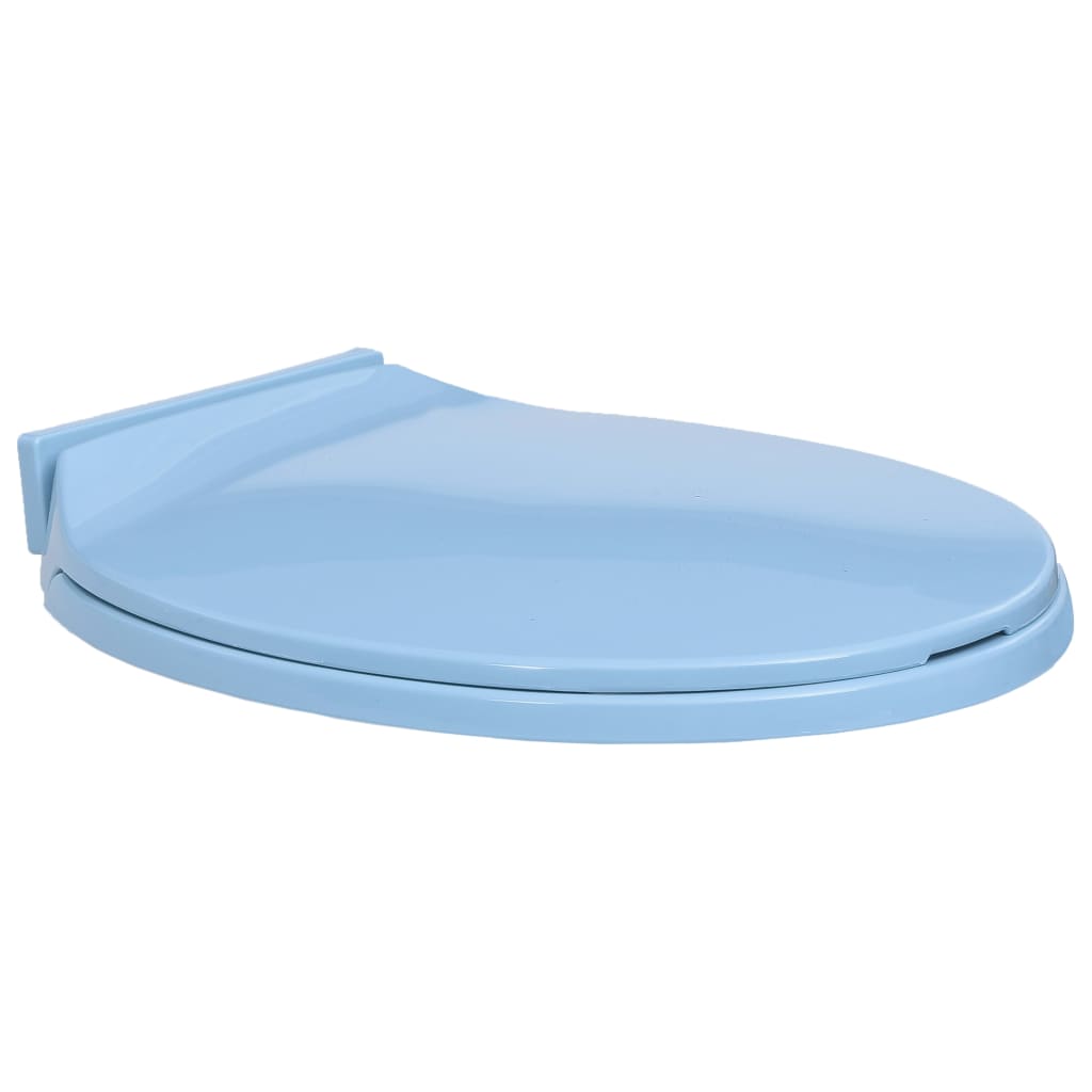 Toilet seat with soft-close mechanism blue oval