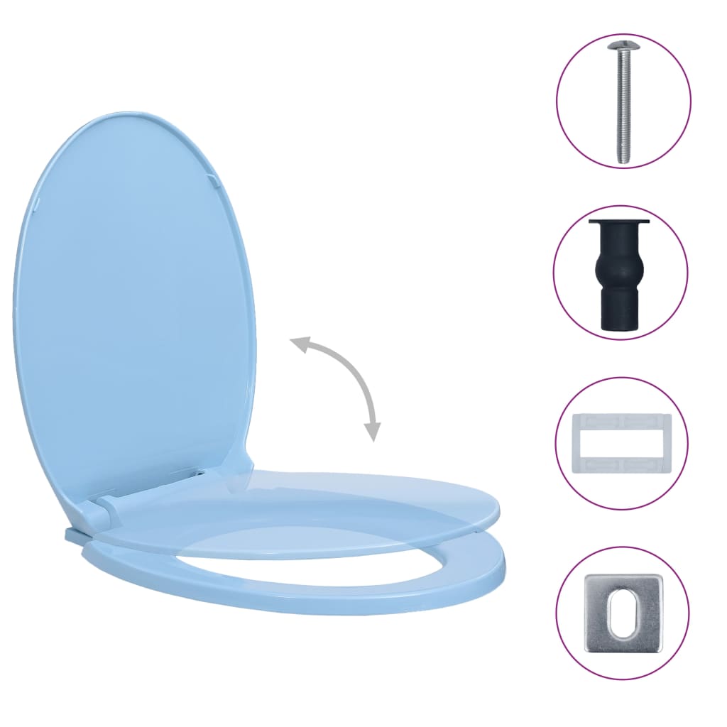 Toilet seat with soft-close quick-release blue oval