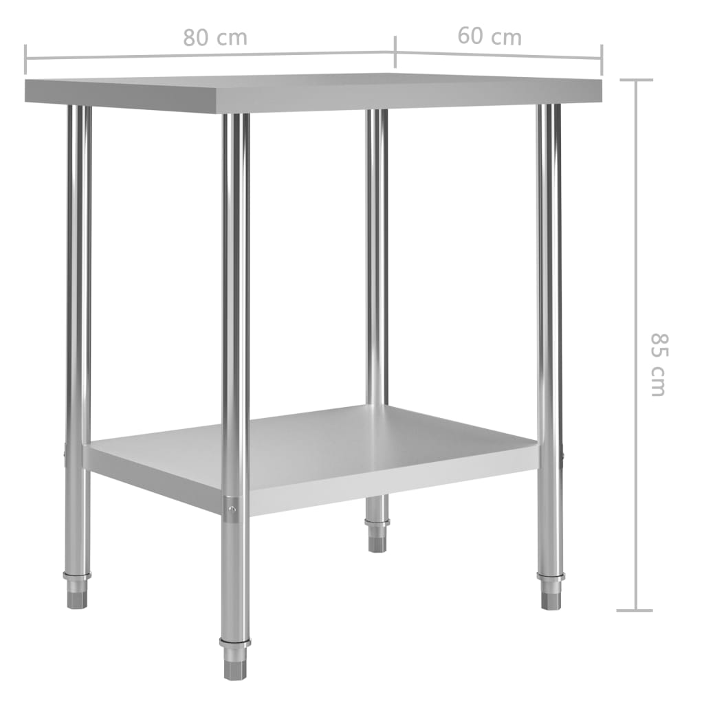 Kitchen work table 80 x 60 x 85 cm stainless steel