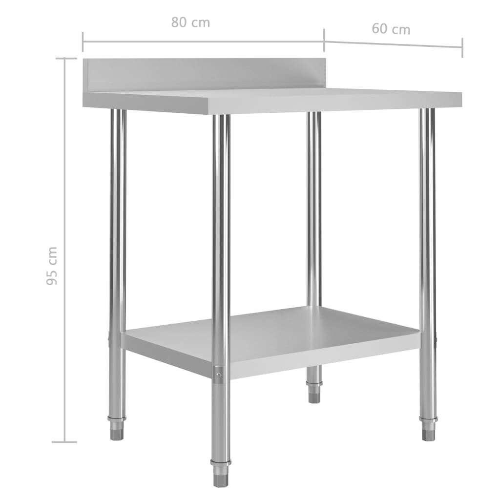 Kitchen work table with backsplash 80 x 60 x 93 cm stainless steel