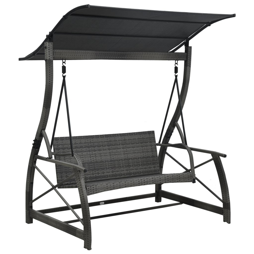 3-Seater Hollywood Swing with Roof Poly Rattan Gray