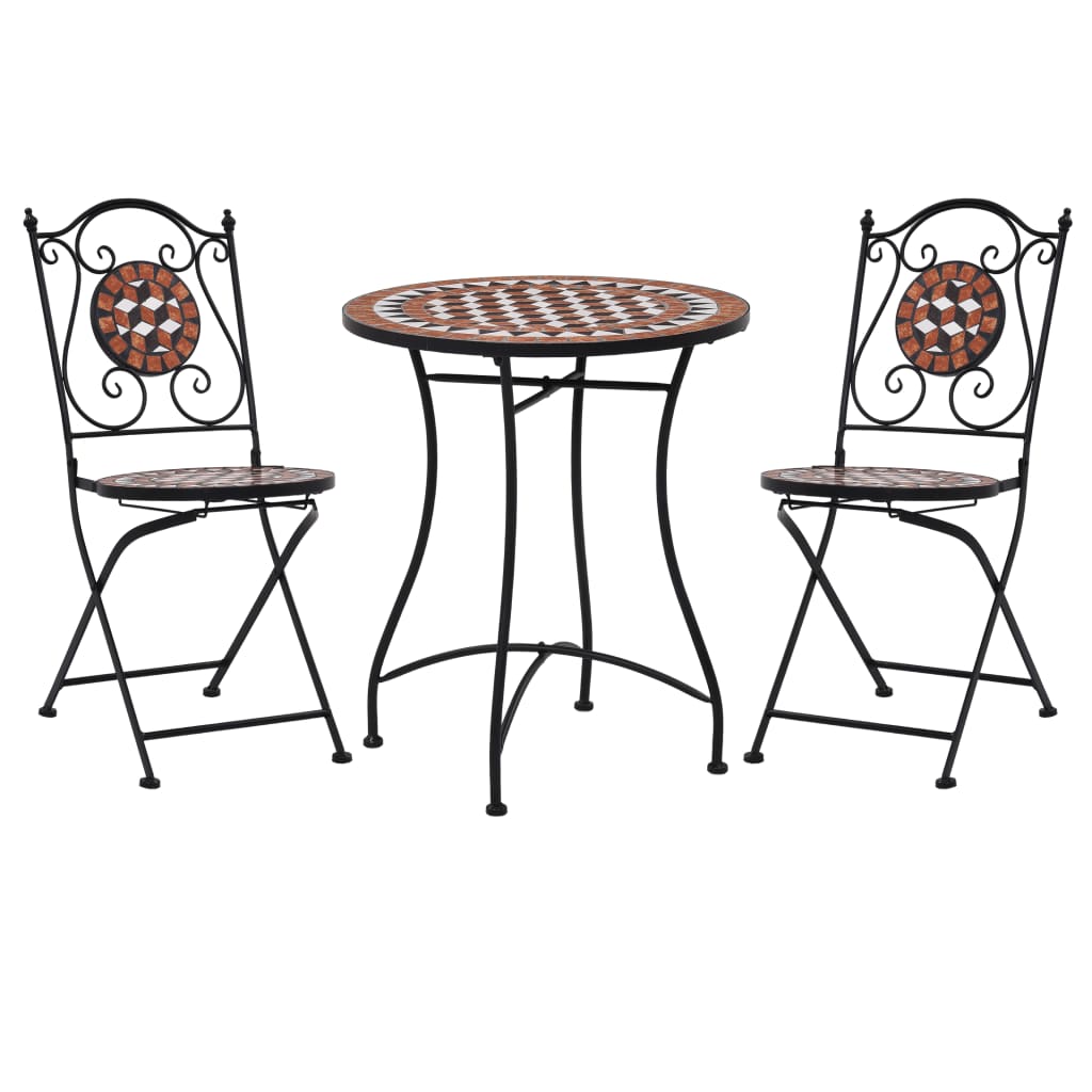 3-tlg. Bistro-Set Mosaik Keramik Terrakotta