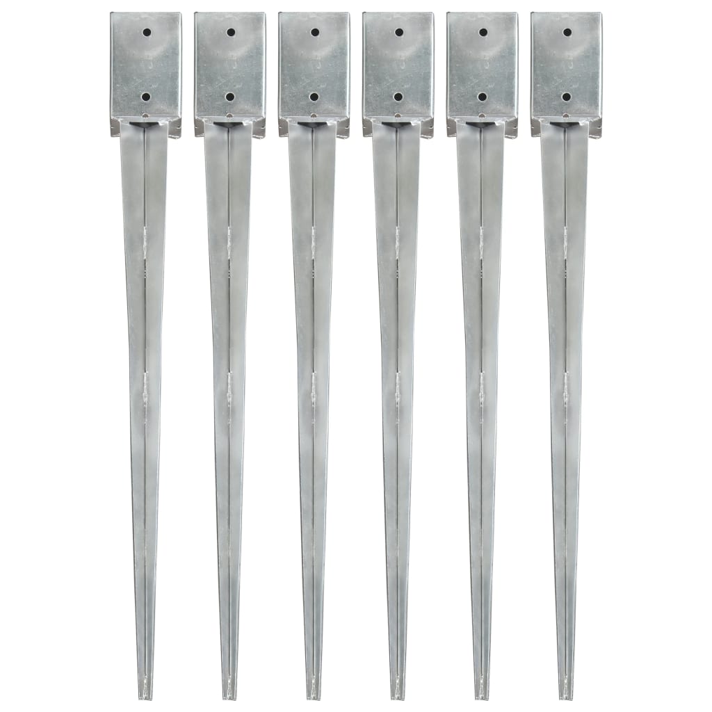 Ground spikes 6 pcs. Silver 9×9×90 cm Galvanized steel