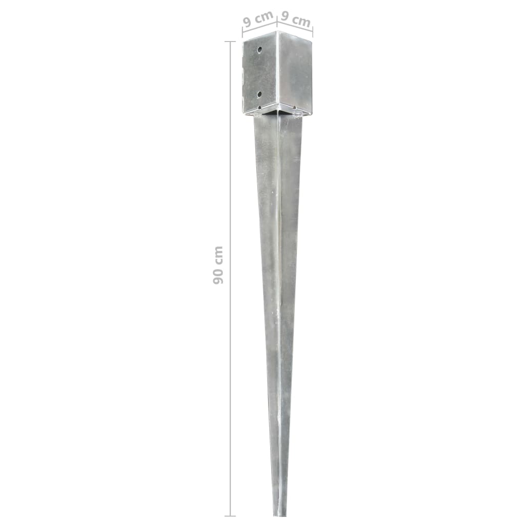 Ground spikes 6 pcs. Silver 9×9×90 cm Galvanized steel