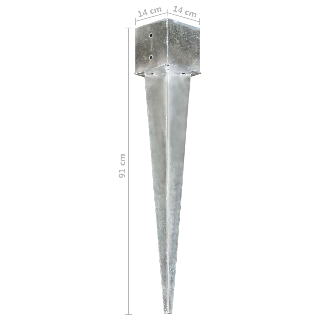 Ground spikes 6 pcs. Silver 14×14×91 cm Galvanized steel