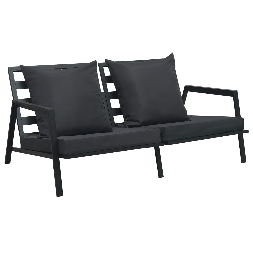2-seater garden sofa with cushions dark gray aluminum