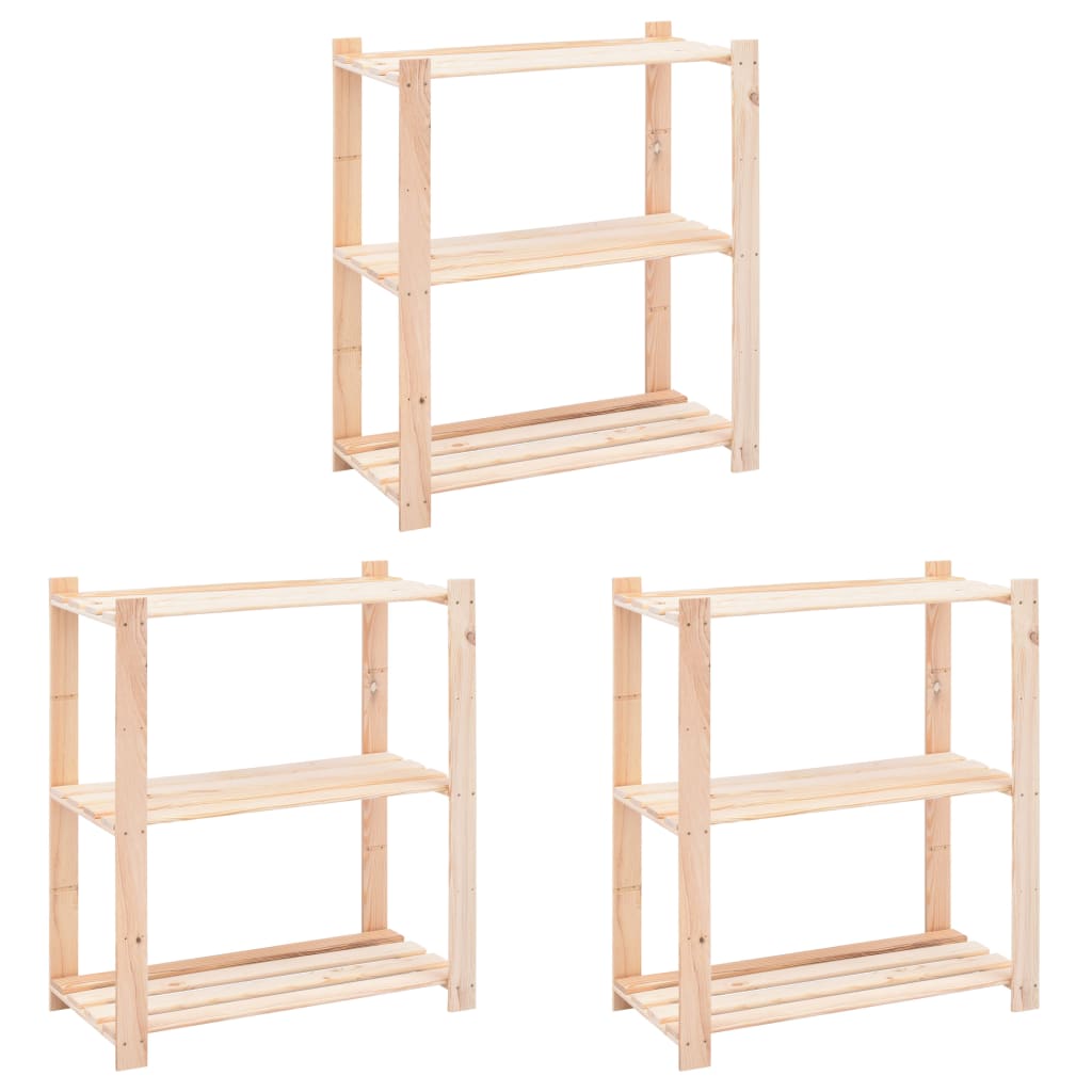 Storage shelves 3 shelves 3 pieces 80x38x90cm solid pine wood 150kg