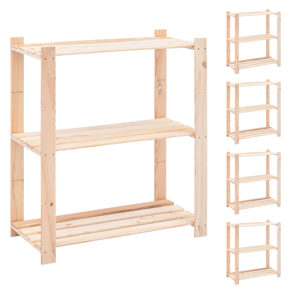 Storage shelves 3 shelves 5 pieces 80x38x90cm solid pine wood 150kg