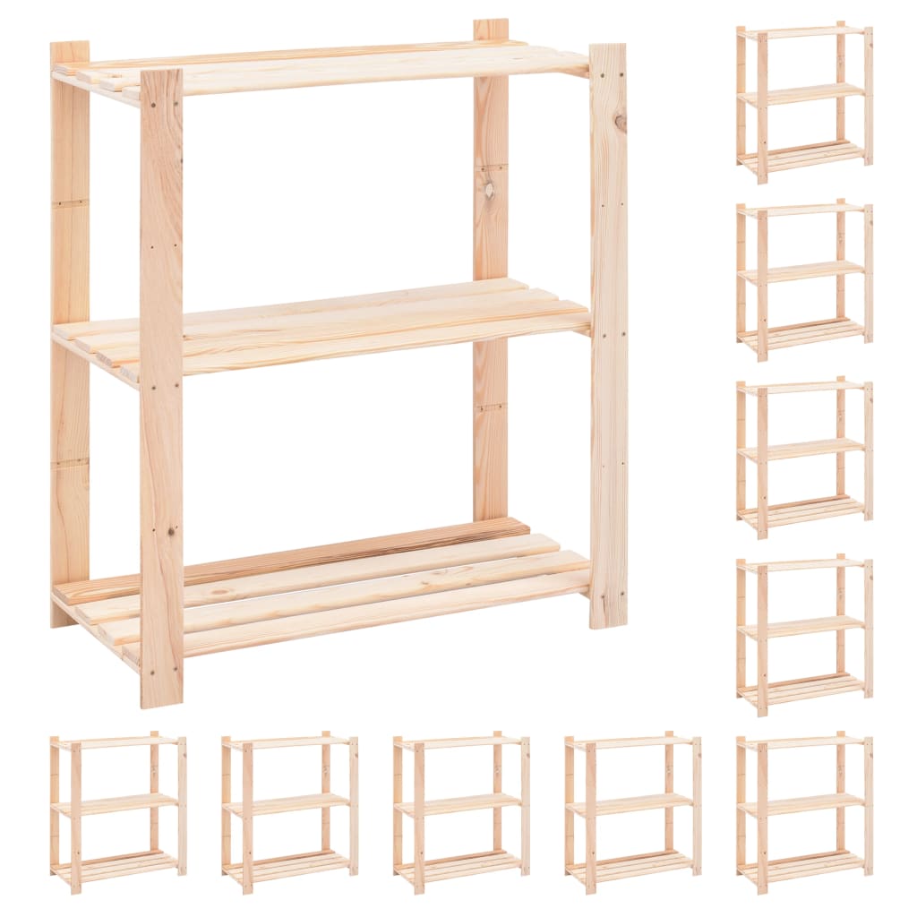 Storage shelves 3 shelves 10 pieces 80x38x90cm solid pine wood 150kg
