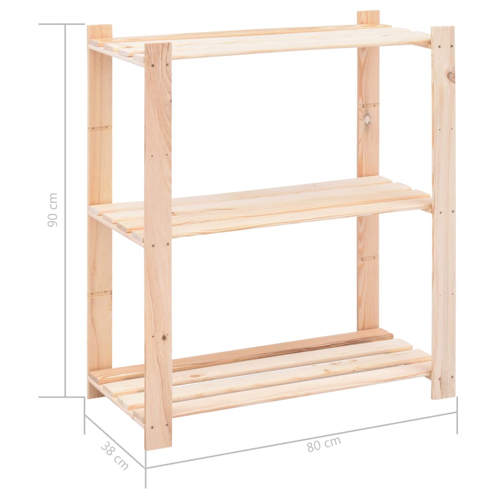 Storage shelves 3 shelves 10 pieces 80x38x90cm solid pine wood 150kg