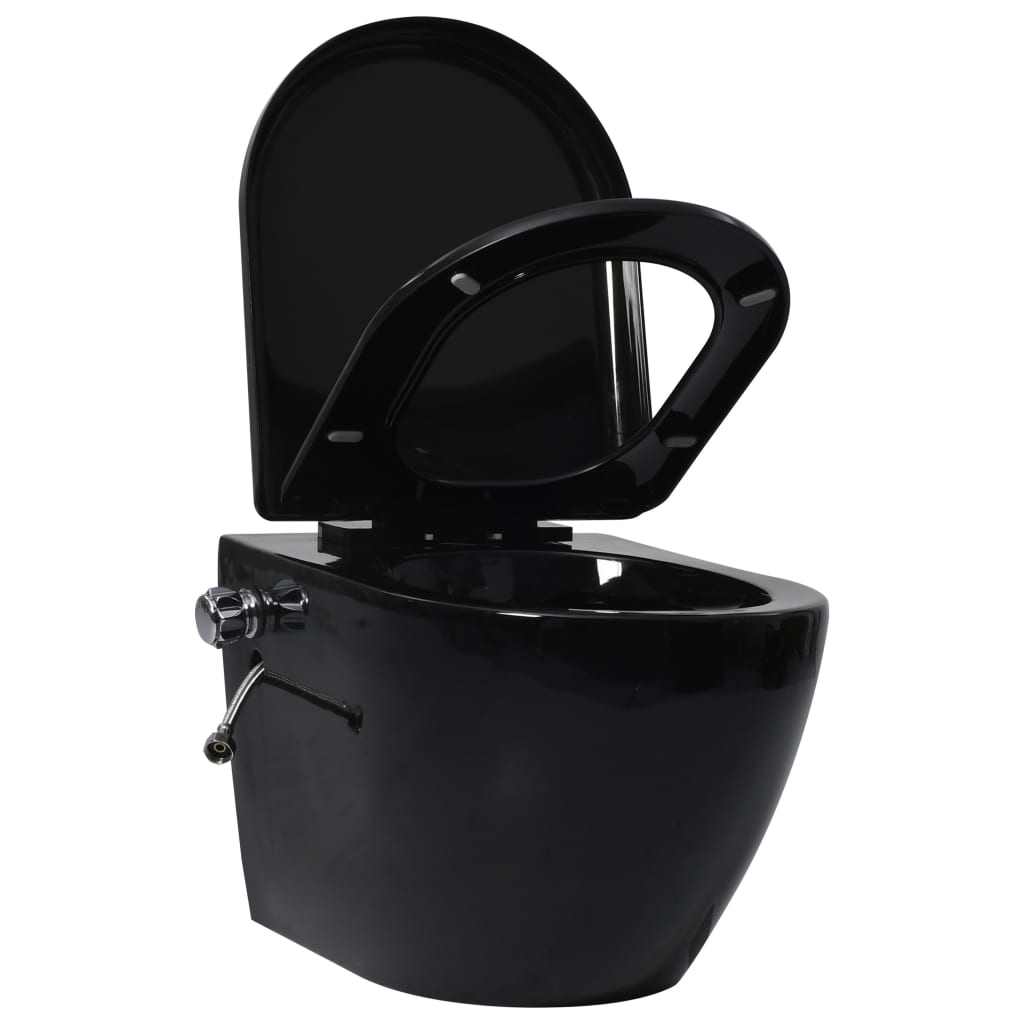 Wall-mounted toilet without flushing rim with bidet function ceramic black
