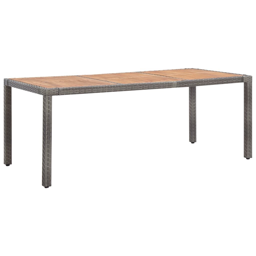 Garden table gray 190x90x75 cm poly rattan and solid acacia wood