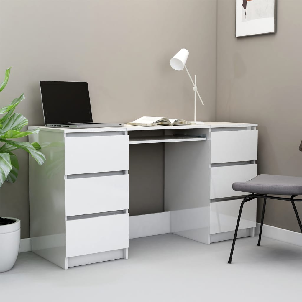 Schreibtisch Hochglanz-Weiß 140x50x77 cm Holzwerkstoff