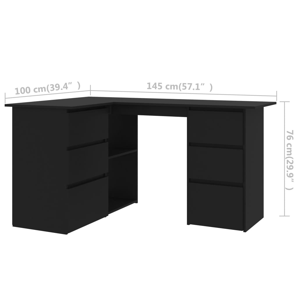 Corner desk black 145x100x76 cm made of wood