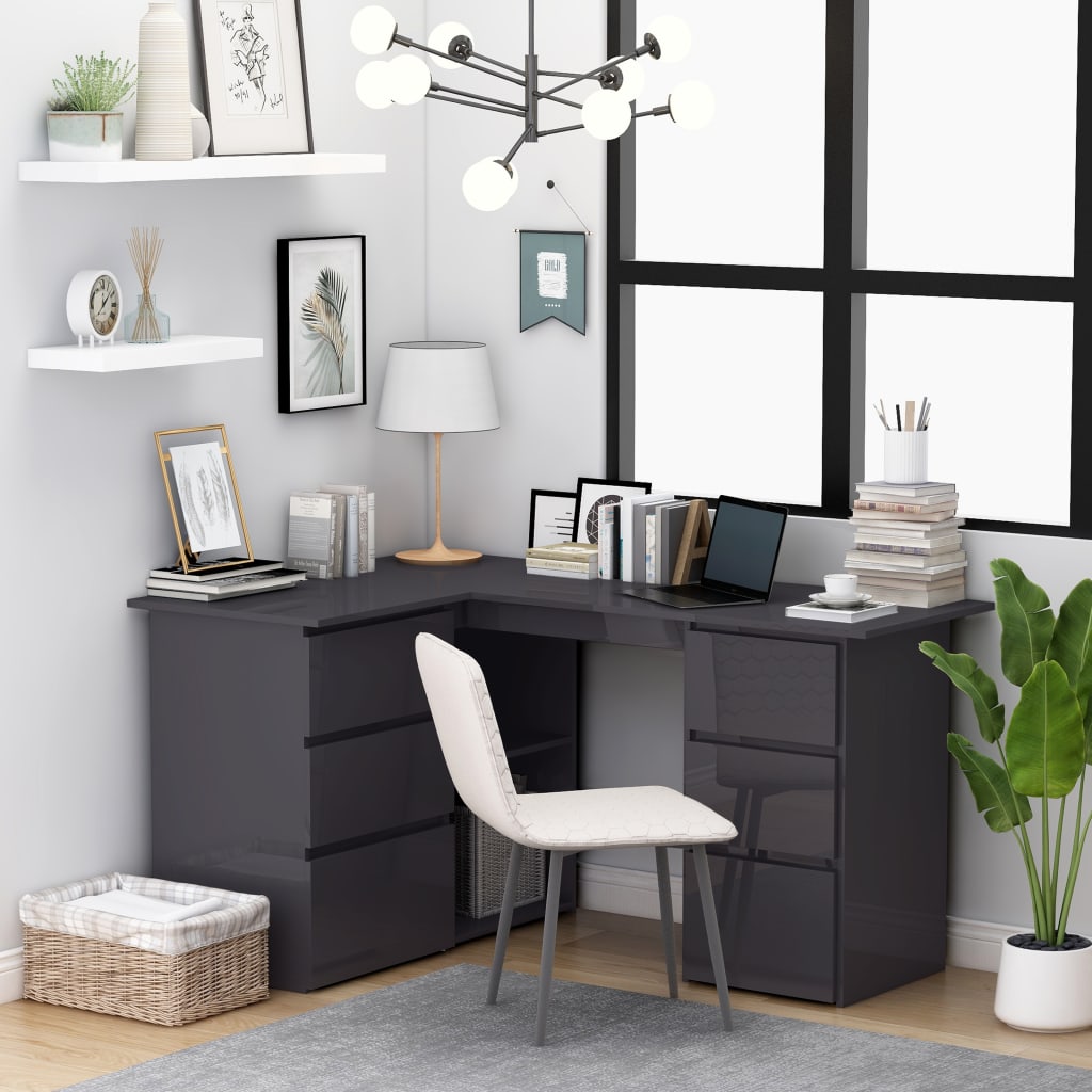 Corner desk high-gloss gray 145x100x76 cm made of wood