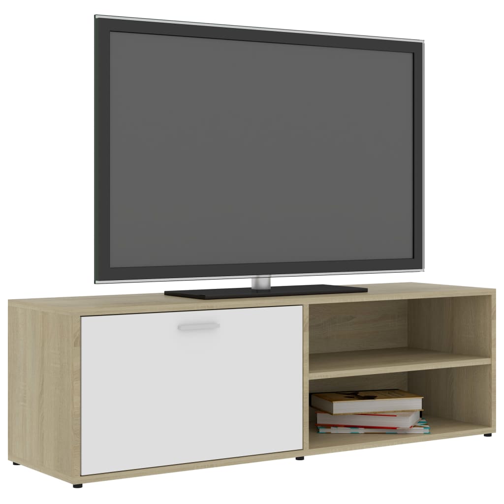 TV-Schrank Weiß und Sonoma-Eiche 120x34x37 cm Holzwerkstoff