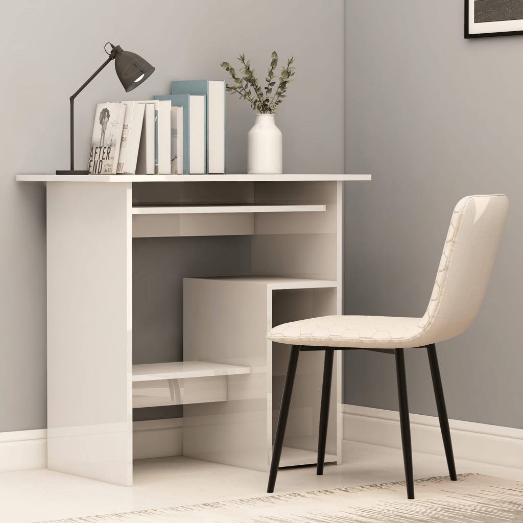 Desk high-gloss white 80x45x74 cm made of wood