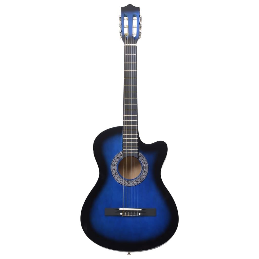 Western guitar cutaway with 6 strings blue-shaded 38"
