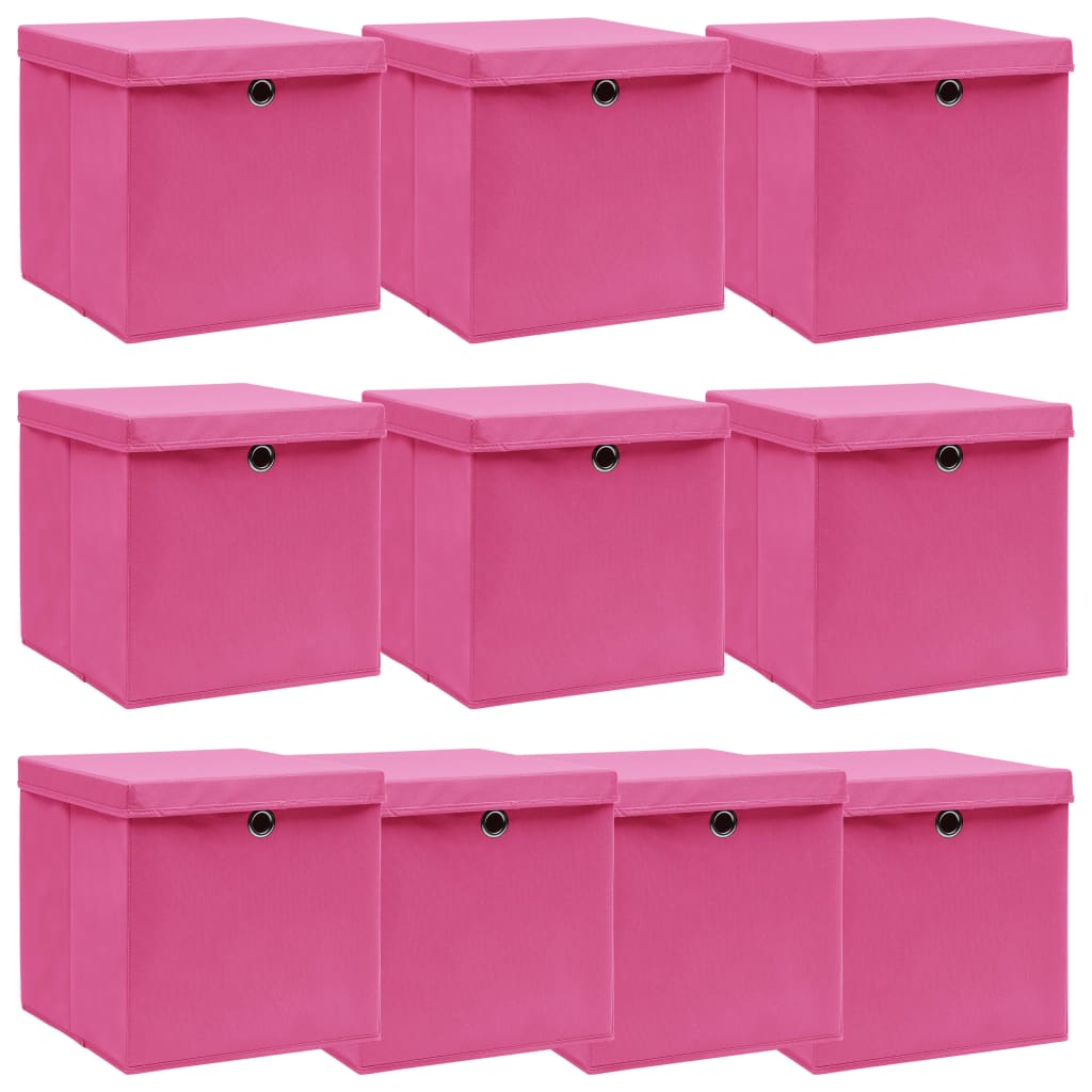 Storage boxes with lids 10 pcs. Pink 32×32×32cm fabric
