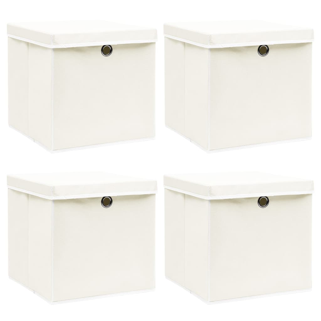 Storage boxes with lids 4 pcs. White 32x32x32 cm fabric