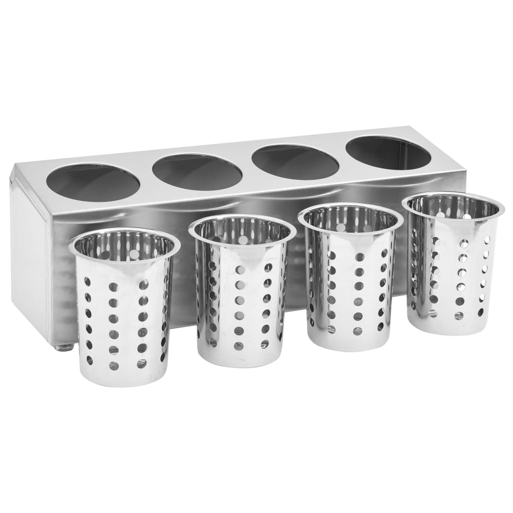 Cutlery container 4 compartments rectangular stainless steel