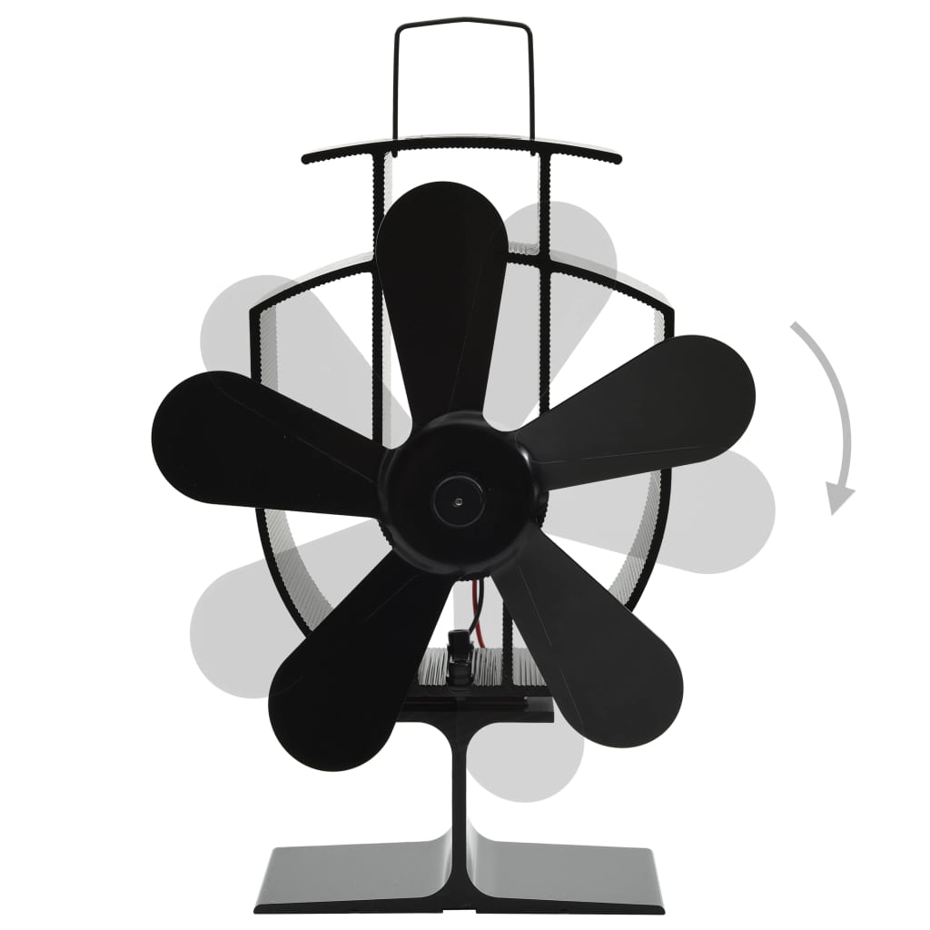 Heat Powered Fireplace Fan 5 Blades Black