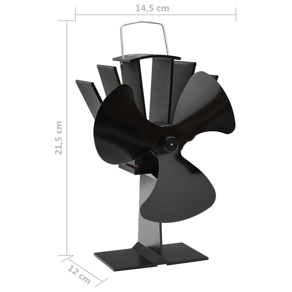 Heat Powered Fireplace Fan 3 Blades Black