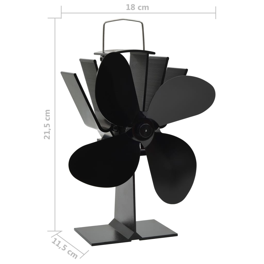 Heat Powered Fireplace Fan 4 Blades Black