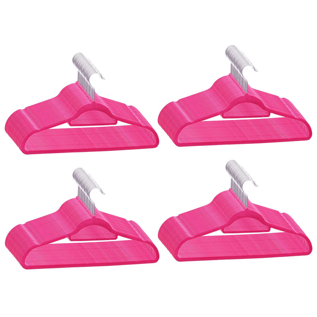 100 pcs clothes hanger set anti-slip pink velvet