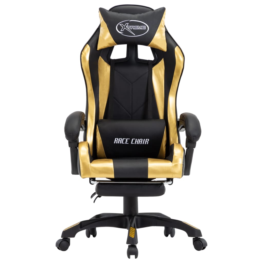 Gaming chair with footrest Golden and black faux leather