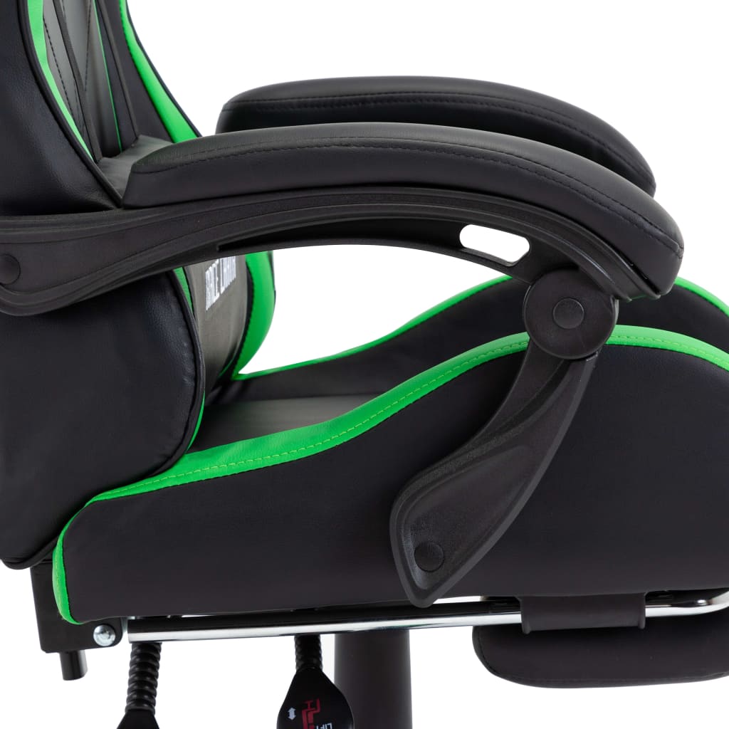 Gaming chair with footrest green and black faux leather
