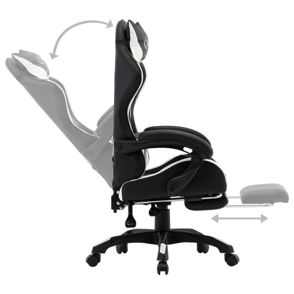 Gaming chair with footrest white and black faux leather