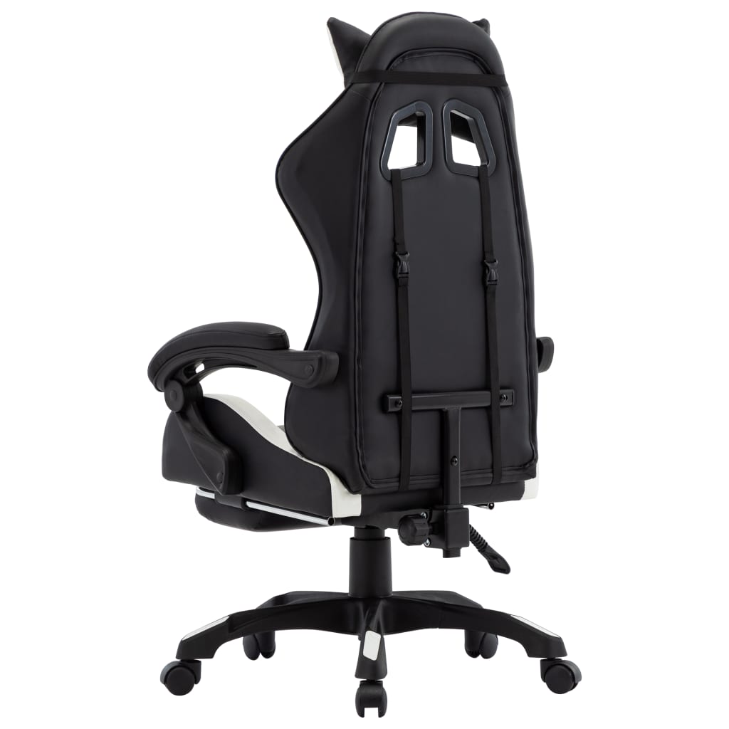Gaming chair with footrest white and black faux leather