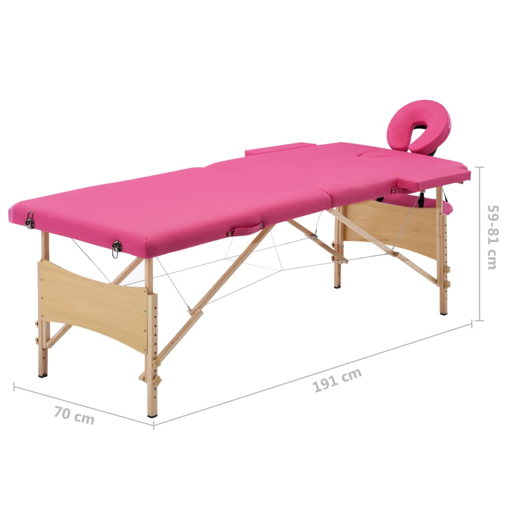 Massageliege Klappbar 2-Zonen mit Holzgestell Rosa