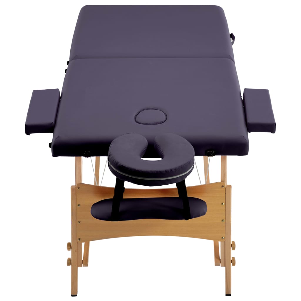 Massage table foldable 2-zone with wooden frame purple