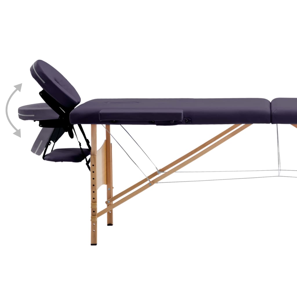 Massage table foldable 2-zone with wooden frame purple