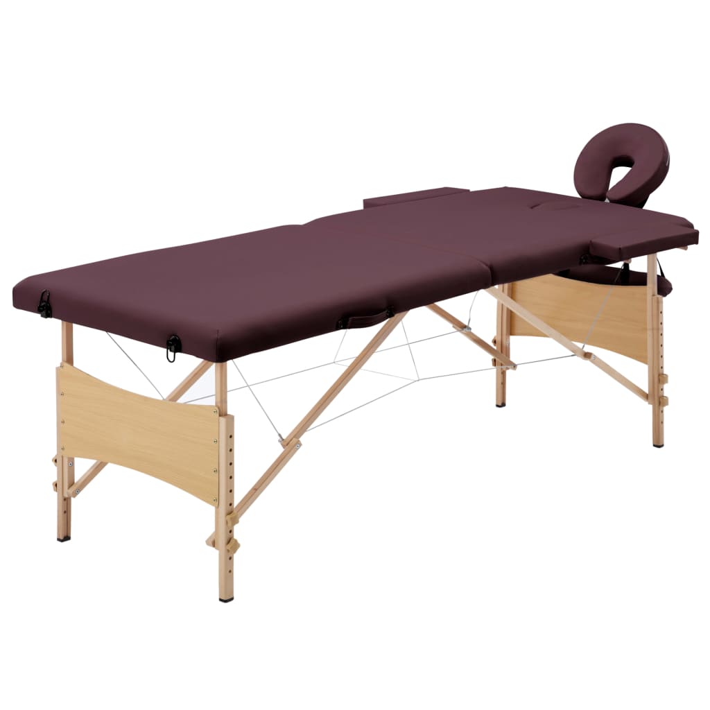 Massage table foldable 2 zones with wooden frame Bordeaux-purple
