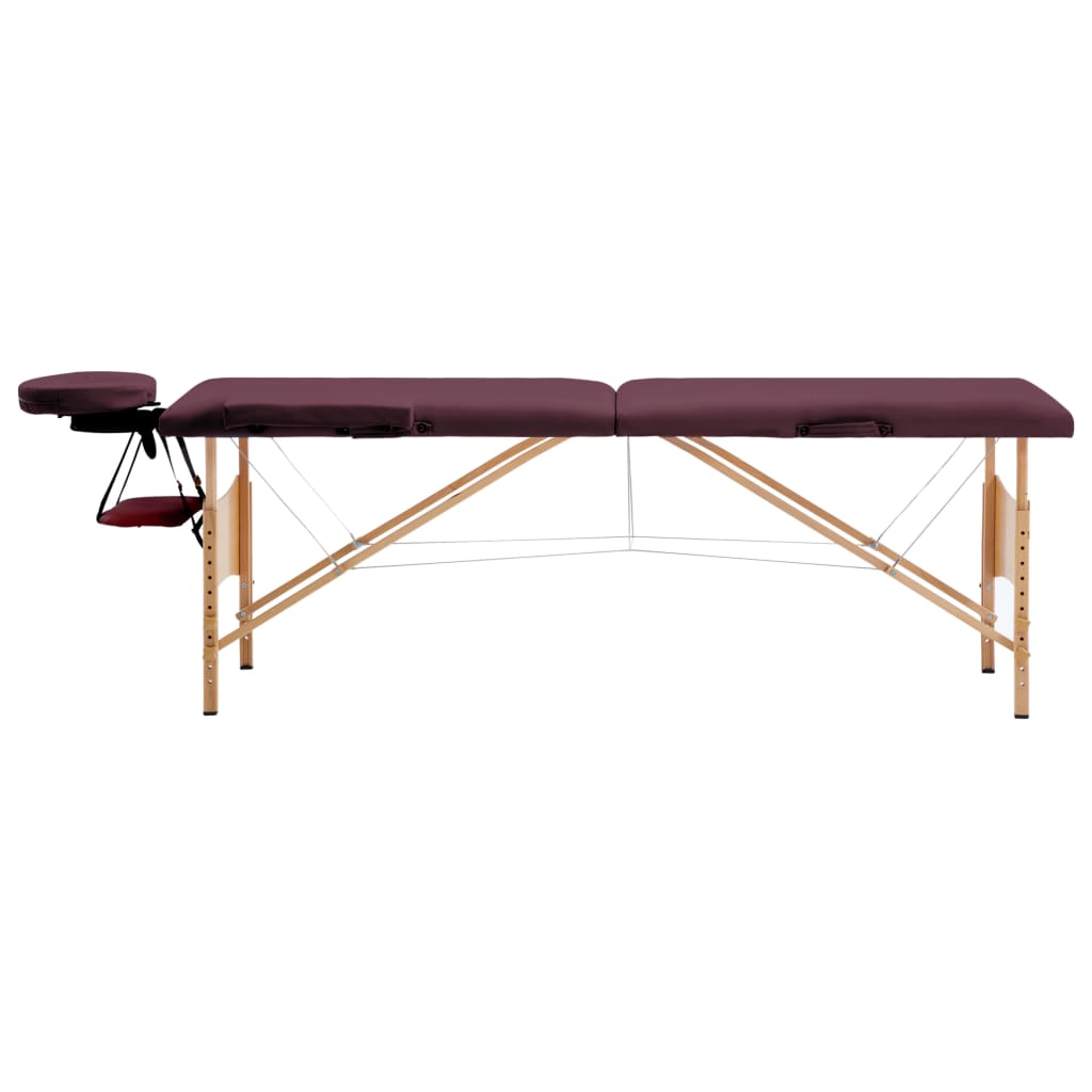 Massage table foldable 2 zones with wooden frame Bordeaux-purple