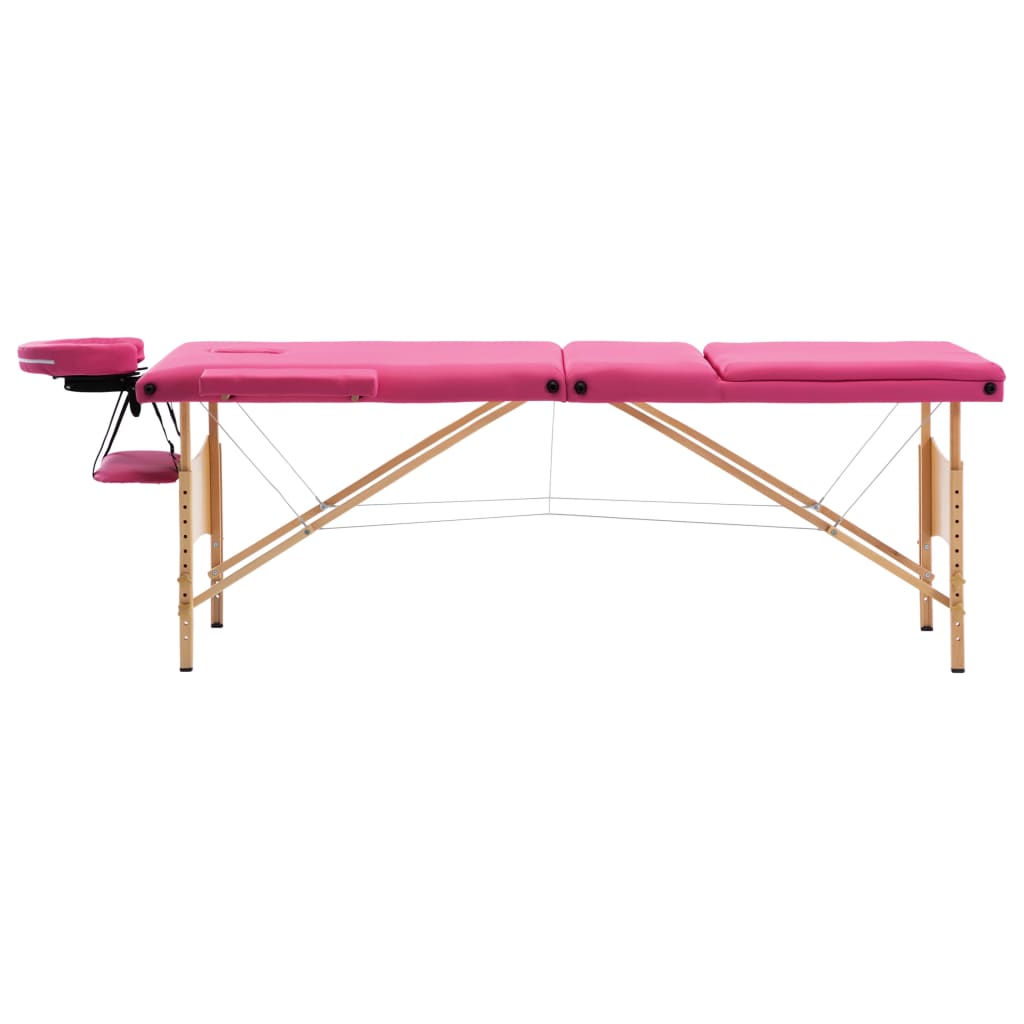 Massage table foldable 3 zones with wooden frame pink