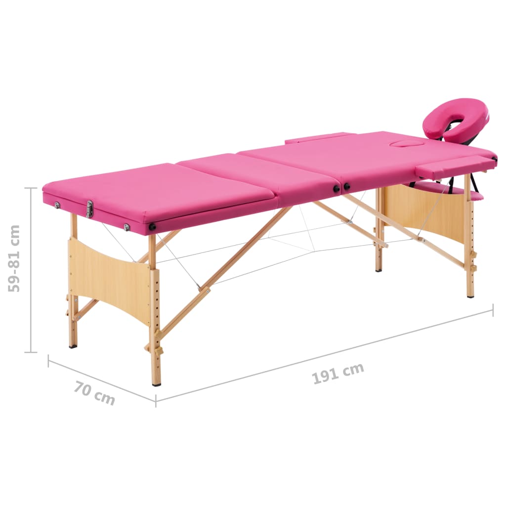 Massageliege Klappbar 3-Zonen mit Holzgestell Rosa