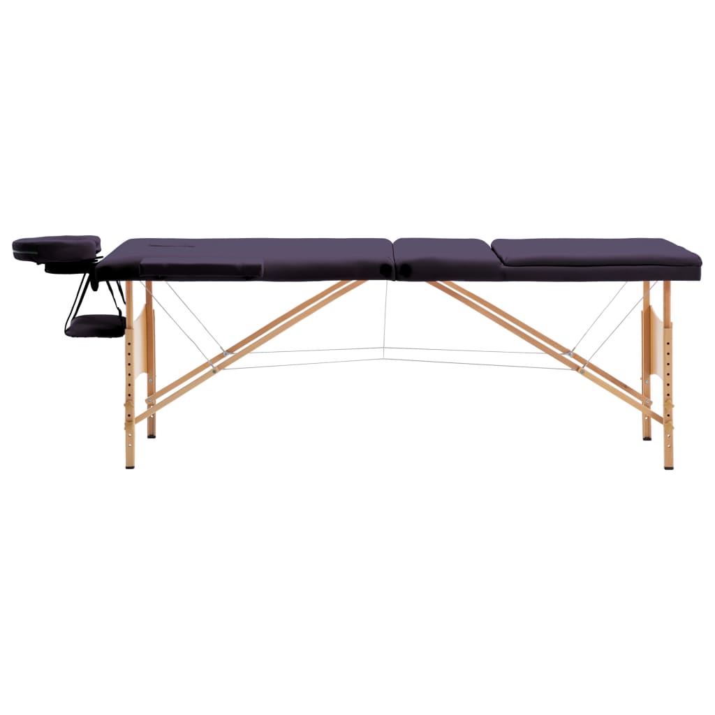 Massage table foldable 3 zones with wooden frame purple