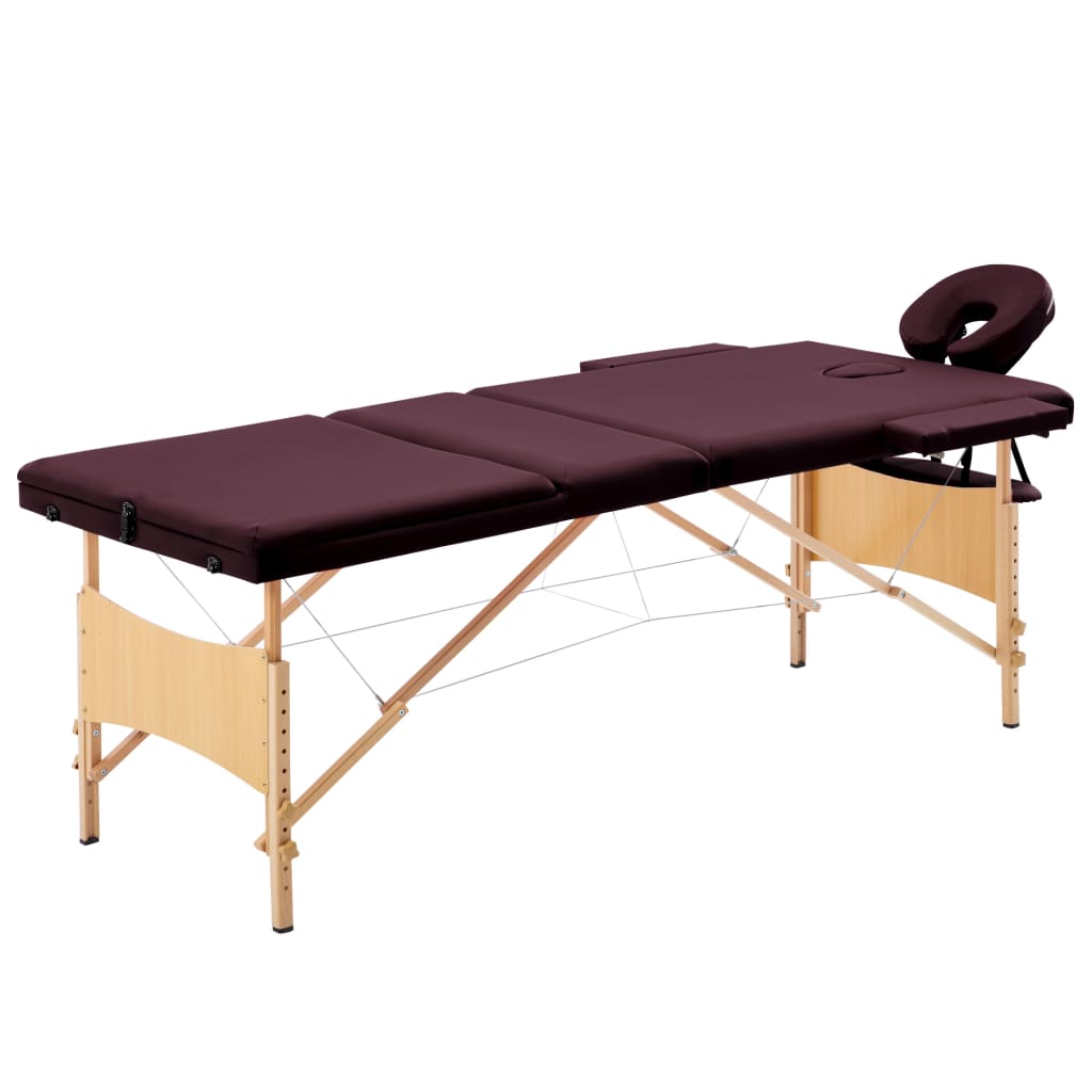 Foldable massage table 3 zones with wooden frame Bordeaux purple