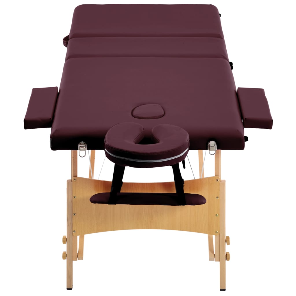 Foldable massage table 3 zones with wooden frame Bordeaux purple